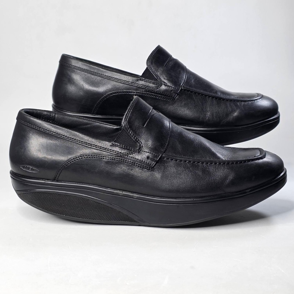 MBT Asante Loafers Mens Size 8.5 EU 42 Black Leather Rocker Bottom Slip On Shoes